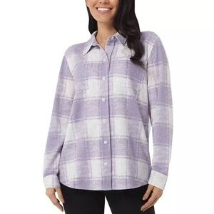 3/25$ (Mix)32 Degrees Cozy Knit Flannel, Lavender/White Plaid, Size S